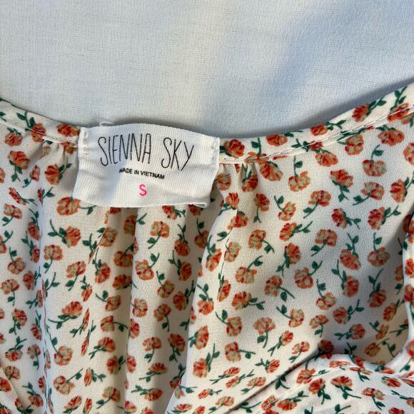 Cottagecore Floral Boho Peplum Blouse White Orange Small Dainty Quarter Sleeve - Picture 4 of 8